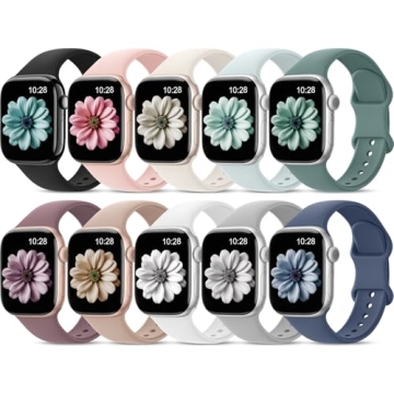 10 Pack Sport Silicone Band Compatible for Apple Watch Bands 38mm 40mm 41mm 42mm 44mm 45mm 46mm 49mm...