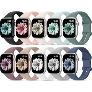 10 Pack Sport Silicone Band Compatible for Apple Watch Bands 38mm 40mm 41mm 42mm 44mm 45mm 46mm 49mm...