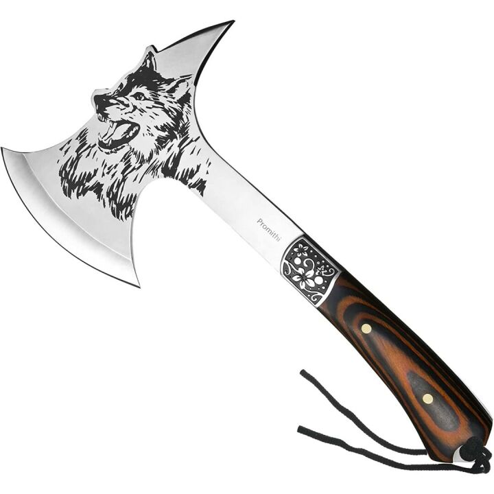 Promithi Camping Hatchet with Nylon Sheath and Wolf Etching