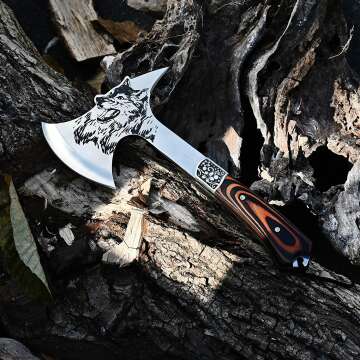 Promithi Camping Hatchet with Nylon Sheath and Wolf Etching