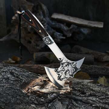 Promithi Camping Hatchet with Nylon Sheath and Wolf Etching