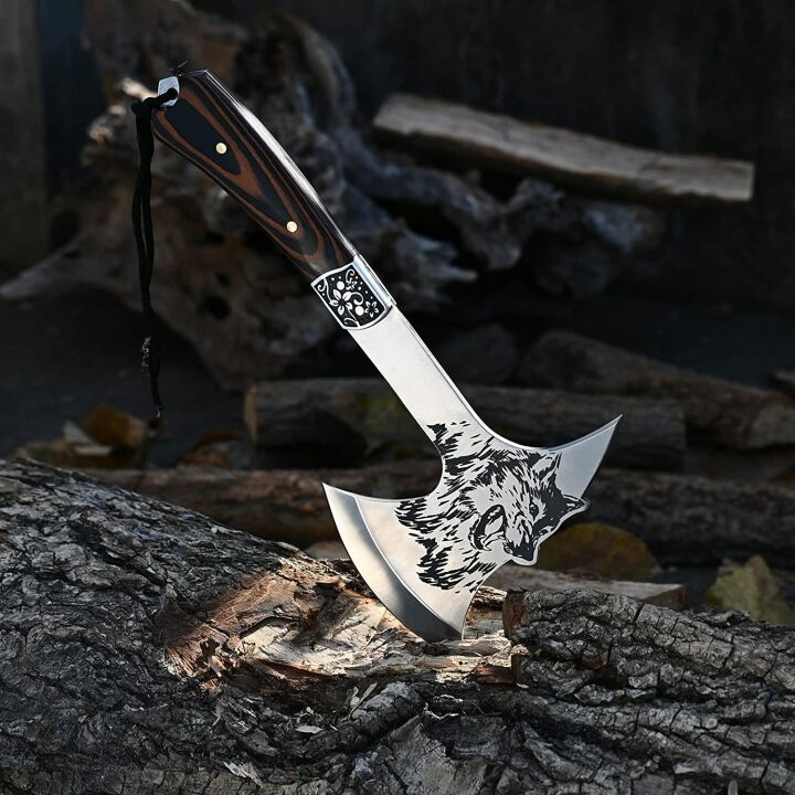 Promithi Camping Hatchet with Nylon Sheath and Wolf Etching