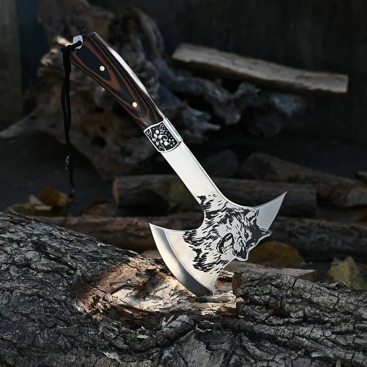 Promithi Camping Hatchet with Nylon Sheath and Wolf Etching