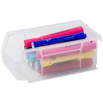 Akro-Mils 30220 AkroBins Plastic Storage Bins, Space-Saving Stackable Bins, Garage Organization Bins, Pantry Organization, Craft Storage, 7-Inch x 4-Inch x 3-Inch, Clear, 24-Pack