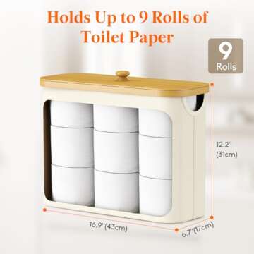 Lifewit Toilet Paper Storage, Bamboo Toilet Paper Basket with Lid and Handle, Free Standing Toilet Paper Holder Stand, Bathroom Organizer Cabinet Container Accessories, White