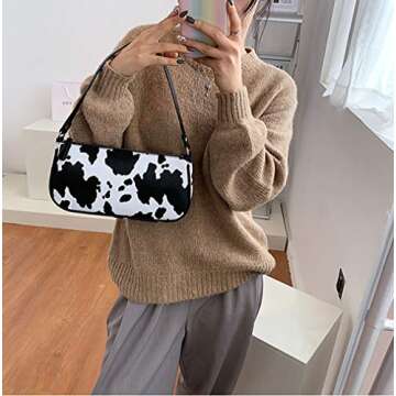 Women Cow Print Shoulder Bag Clutch Purse Underarm Handbag Satchel Zipper Tote Bag Small Purse