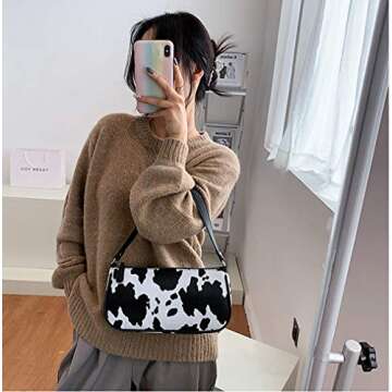 Women Cow Print Shoulder Bag Clutch Purse Underarm Handbag Satchel Zipper Tote Bag Small Purse
