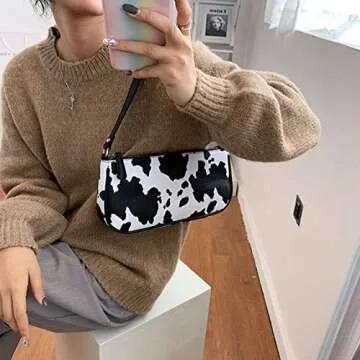 Women Cow Print Shoulder Bag Clutch Purse Underarm Handbag Satchel Zipper Tote Bag Small Purse