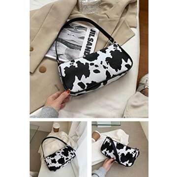 Women Cow Print Shoulder Bag Clutch Purse Underarm Handbag Satchel Zipper Tote Bag Small Purse