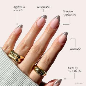 Glamnetic Press On Nails - Mirror Mirror | Trendy Short Almond Nails with Metallic Chrome Silver French Tips | 15 Sizes - 30 Nail Kit with Glue