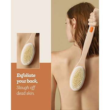 Shower Brush, Bymore Dry Brushing for Body Cellulite and Lymphatic, Dry Skin Long Handle Body Brush Natural Bristle Exfoliator Scrubber for Bath Shower Wash Brushing Exfoliating Legs and Back