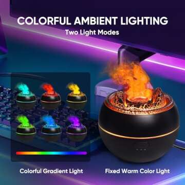 YALEDI Essential Oil Diffuser, Volcano Fire Flame Aromatherapy Diffuser, 360ml Ultrasonic Cool Mist Humidifier, Scent Aroma Diffuser with 7 Colors Light, Timer & Auto Shut-Off for Home, Room (Black)