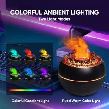 YALEDI Essential Oil Diffuser, Volcano Fire Flame Aromatherapy Diffuser, 360ml Ultrasonic Cool Mist Humidifier, Scent Aroma Diffuser with 7 Colors Light, Timer & Auto Shut-Off for Home, Room (Black)