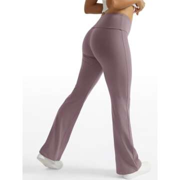 Trendy Queen Women's Wide Leg Yoga Pants Bootcut Workout Flare Leggings Trendy High Waisted Fold Over 2024 Fall Outfits Purple S