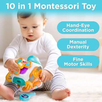 iPlay, iLearn Baby Busy Board Cube, Montessori Sensory Inspired Toy Toddler 1-3, Infant Carseat Plan...