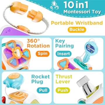 iPlay, iLearn Baby Busy Board Cube, Montessori Sensory Inspired Toy Toddler 1-3, Infant Carseat Plane Travel, Kids Educational Learning Activity, Birthday Gift 6 7 9 12 18 Month 1 2 Year Old Boy Girl