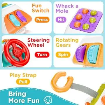 iPlay, iLearn Baby Busy Board Cube, Montessori Sensory Inspired Toy Toddler 1-3, Infant Carseat Plane Travel, Kids Educational Learning Activity, Birthday Gift 6 7 9 12 18 Month 1 2 Year Old Boy Girl