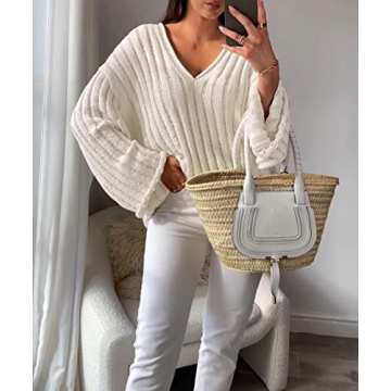 MISSACTIVER Women’s Sexy V Neck Off Shoulder Sweater