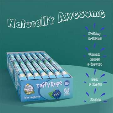Heaven & Earth Blue Raspberry Taffy Rope 19.5oz (24 Pack) - Natural Ingredients with No Artificial A...