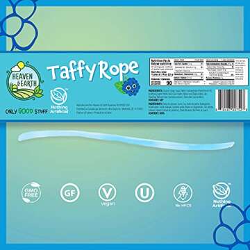 Heaven & Earth Blue Raspberry Taffy Ropes 19.5oz - Delicious & Guilt-Free Treats
