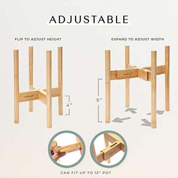 RAINBLELAND Indoor Plant Stand - Adjustable Wooden Tall Plant Stand for Stylish Decor