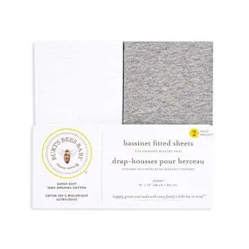 Burt's Bees Baby Bassinet Sheet – 100% Organic Cotton, BEESNUG Infant Cover, Soft and Durable