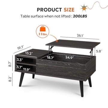 Stylish WLIVE Wood Lift Top Coffee Table for Modern Living