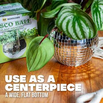 Disco Ball Planter with Macrame Cotton Rope Plant Hanger - 6 Inch - Mirrored Flower Pot with Flat Bottom, Self Watering Insert for Indoor and Outdoor Plants - Boho Style Decor, Simple Fun Room Decor