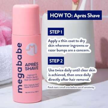 Megababe Après Shave | Post-Shave & Waxing | Ingrown Hair & Razor Bump Roll-On Treatment for Women | Bikini, Armpits & Legs | 3.0 fl oz