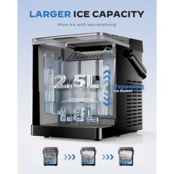 HOMEZAY Countertop Ice Maker, Compact Ice Maker with Larger 2.5L Expanding Ice Basket & 1.8L Water T...