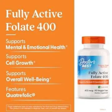 Doctor's Best Fully Active Folate with Quatrefolic400 mcg, Healthy Mood, Memory, Circulation, Well-Being, 90 VC