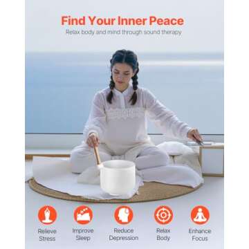 VEVOR Crystal Singing Bowl, 8-inch F Note Heart Chakra Singing Bowl, Frosted Quartz Singing Bowl wit...