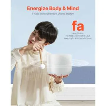 VEVOR Crystal Singing Bowl, 8-inch F Note Heart Chakra Singing Bowl, Frosted Quartz Singing Bowl with Rubber Mallet and O-Ring, Perfect for Meditation, Yoga, Sound Baths, Sound Healing