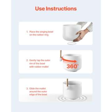 VEVOR Crystal Singing Bowl, 8-inch F Note Heart Chakra Singing Bowl, Frosted Quartz Singing Bowl with Rubber Mallet and O-Ring, Perfect for Meditation, Yoga, Sound Baths, Sound Healing