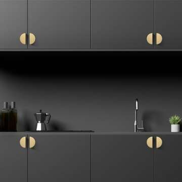 QOGRISUN 5-Pack Solid Brass Cabinet Pulls, Gold Half Moon Drawer Dresser Handles, 2-1/2-Inch Hole Center, 3-Inch Overall Length, Kitchen Cupboard Hardware, Brushed Brass Finish