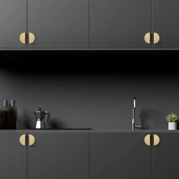 QOGRISUN 5-Pack Solid Brass Cabinet Pulls, Gold Half Moon Drawer Dresser Handles, 2-1/2-Inch Hole Center, 3-Inch Overall Length, Kitchen Cupboard Hardware, Brushed Brass Finish