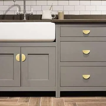QOGRISUN 5-Pack Solid Brass Cabinet Pulls, Gold Half Moon Drawer Dresser Handles, 2-1/2-Inch Hole Center, 3-Inch Overall Length, Kitchen Cupboard Hardware, Brushed Brass Finish