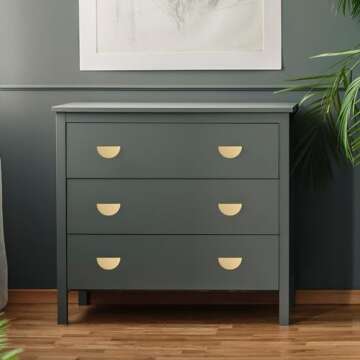 QOGRISUN 5-Pack Solid Brass Cabinet Pulls, Gold Half Moon Drawer Dresser Handles, 2-1/2-Inch Hole Center, 3-Inch Overall Length, Kitchen Cupboard Hardware, Brushed Brass Finish