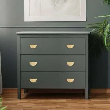 QOGRISUN 5-Pack Solid Brass Cabinet Pulls, Gold Half Moon Drawer Dresser Handles, 2-1/2-Inch Hole Center, 3-Inch Overall Length, Kitchen Cupboard Hardware, Brushed Brass Finish