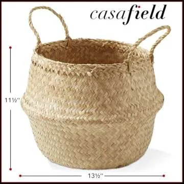 Casafield Large Seagrass Belly Storage Basket with Handles