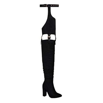 Chic DETOGNI Women's Over The Knee Belted Pointed Toe Boots with Block Heels