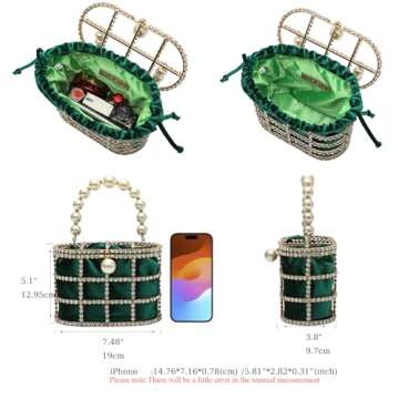CARIEDO Evening Handbag Women Clutch Purses with Pearl Diamonds for Wedding Prom Birthday Party Dinner Accessories (Green)