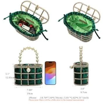 CARIEDO Evening Handbag Women Clutch Purses with Pearl Diamonds for Wedding Prom Birthday Party Dinner Accessories (Green)