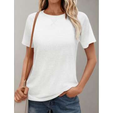 AUTOMET T Shirts Short Sleeve Crewneck Tees for Women Trendy Lightweight Soft Casual Summer Tops Clothes 2025 White S