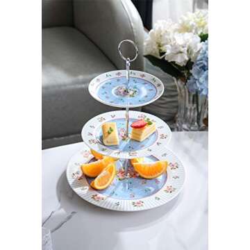London Boutique 3 Tiered Cake Stands Afternoon Tea Porcelain Shabby Chic Vintage Rose Flora in Gift ...