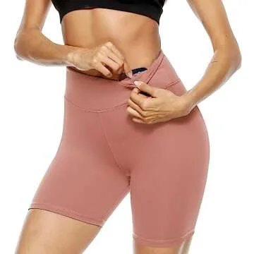 PERSIT Women's High Waist Yoga Shorts with Hidden Pockets