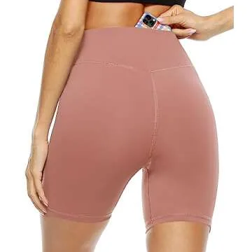 PERSIT Women's High Waist Yoga Shorts with Hidden Pockets