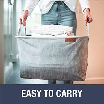 CleverMade Collapsible Fabric Laundry Basket - Durable Pop Up Storage Organizer with Handles - Space-SAVING XL Clothes Hamper with Sturdy Frame, Navy/Grey