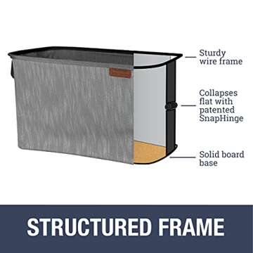 CleverMade Collapsible Fabric Laundry Basket - Durable Pop Up Storage Organizer with Handles - Space-SAVING XL Clothes Hamper with Sturdy Frame, Navy/Grey