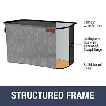 CleverMade Collapsible Fabric Laundry Basket - Durable Pop Up Storage Organizer with Handles - Space-SAVING XL Clothes Hamper with Sturdy Frame, Navy/Grey